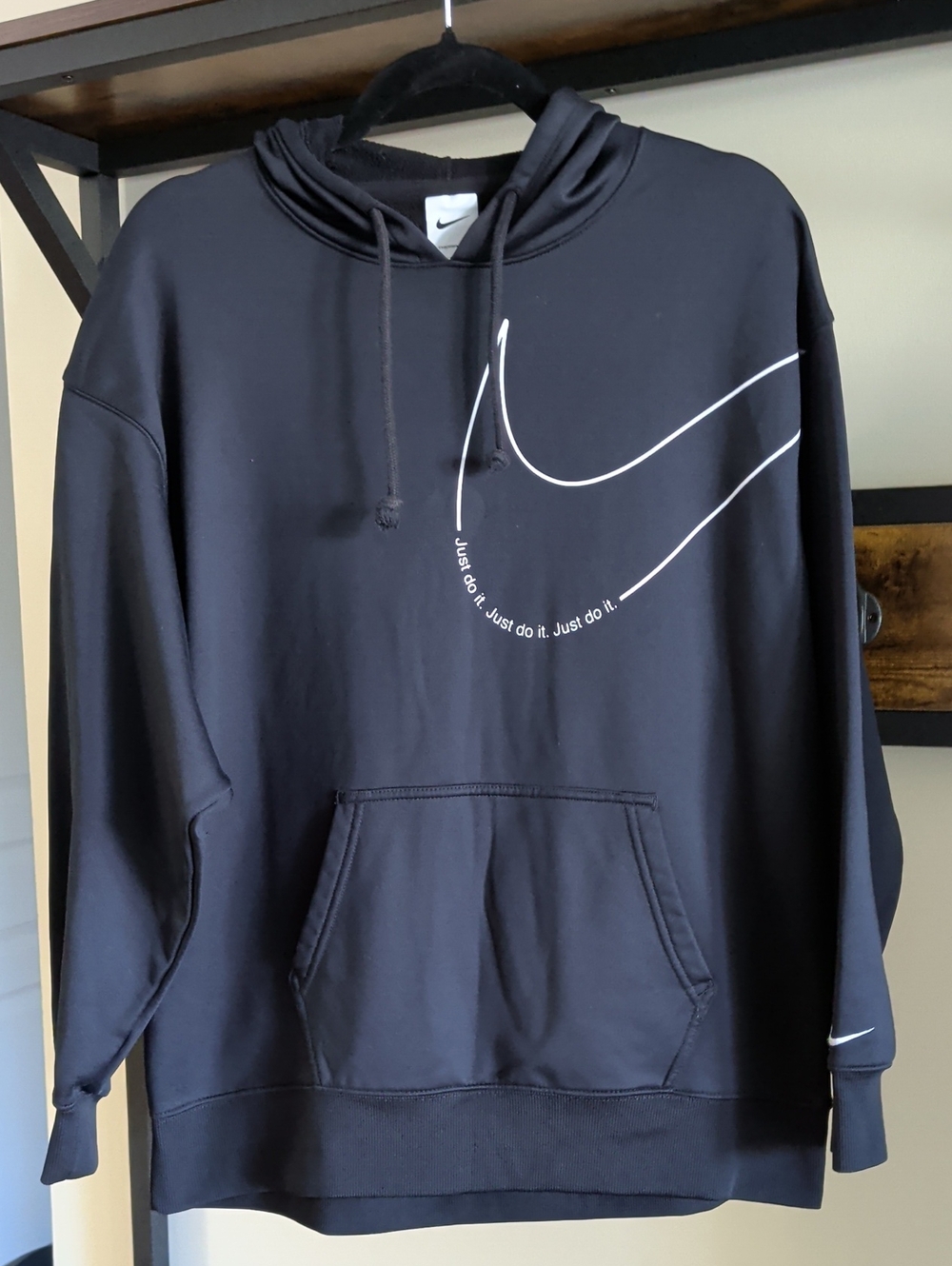 Nike Black Woman's Hoodie with White Swoosh Print